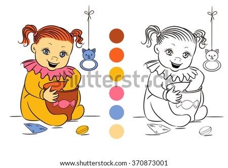 Coloring Page. For children. The colors and pattern. Small child. Training. Development. Cartoon. Vector graphics.