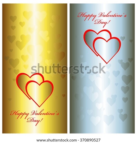 Vector illustration of Gold and silver hearts on a background.