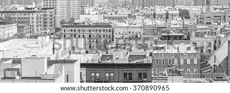 Black and white panorama of Harlem and Bronx, New York, USA.