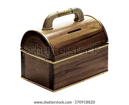 treasure chest money box with a coin slot isolated on white