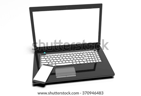 laptop, mobile phone - isolated on white with clipping path