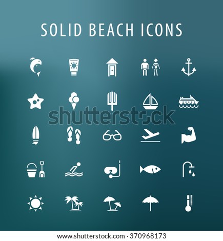 Set of 25 Universal Beach Icons. Isolated Elements.