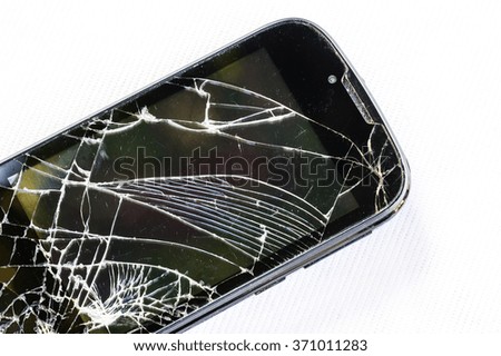 Mobile smartphone and screen damage broken isolated on white background