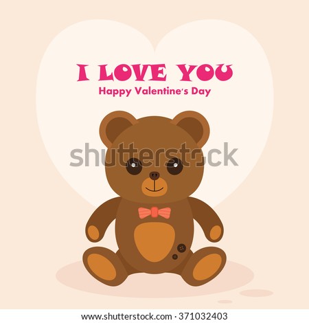 Valentines Day Postcard with Romantic Teddy Bear in a Flat Design