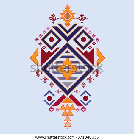 Vector textile Aztec tribal elements mix geometric with light blue color background Royalty-Free Stock Photo #371040035