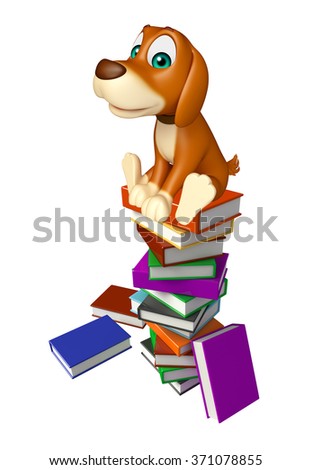 3d rendered illustration of Dog cartoon character  with book stack