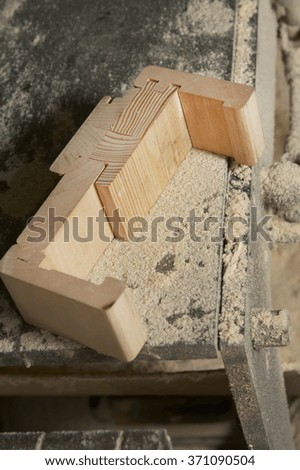 Assembled wooden detail on a manufacture. Woodwork and wood production