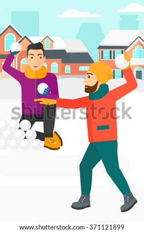 Men playing in snowballs.