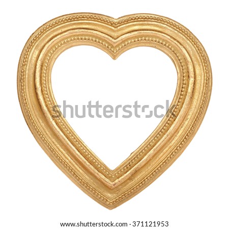 Old vintage ornate heart shaped picture frame isolated on white.