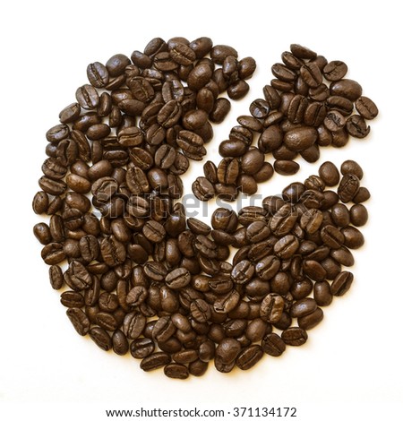 Coffee beans in the shape of pie chart icon