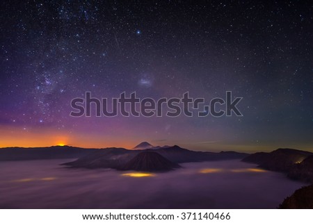 Star on the sky above Bromo mountain