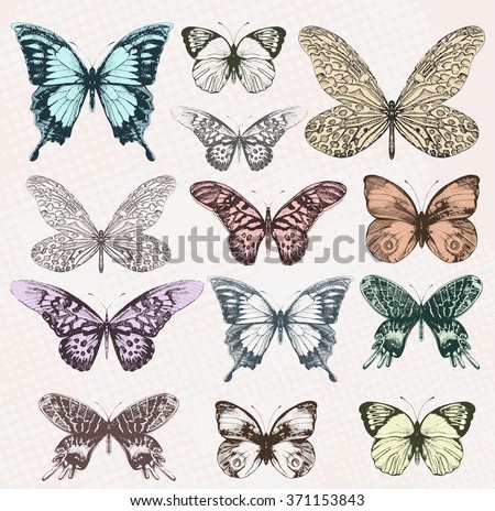 Colorful vintage butterflies. Vector, EPS10.