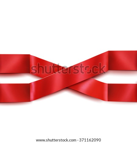 Two red satin intersecting ribbons isolated over white background. Vector illustration