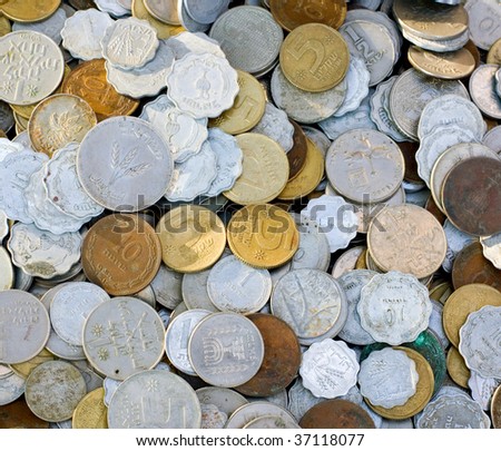 Vintage coins for sale. Flea market, Tel-Aviv.