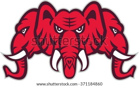 Illustration of a three headed elephant with tusk set on isolated white background done in retro style. 