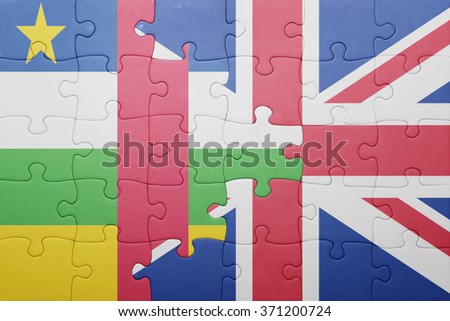 puzzle with the national flag of great britain and central african republic . concept