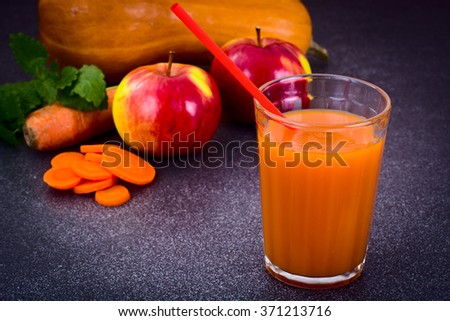 Sweet Tasty Vitamin Carrot, Pumpkin, Apple Juice Studio Photo