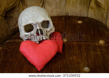 human skull on red heart, valentine theme