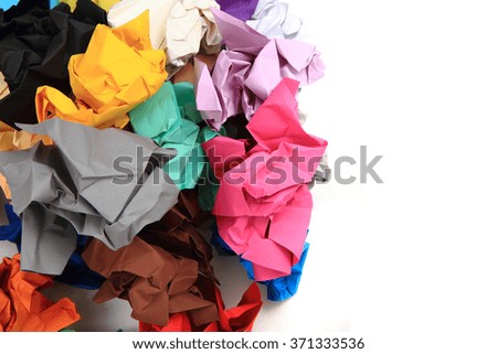 crumpled color papers isolated on the white background