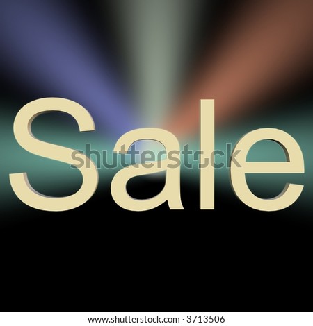 Sale sign with spot lights in colors coming from it