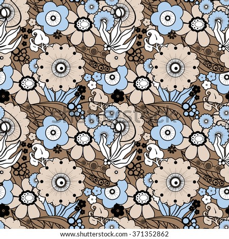 Seamless Floral Pattern With Flowers In Brown Retro Colors Background