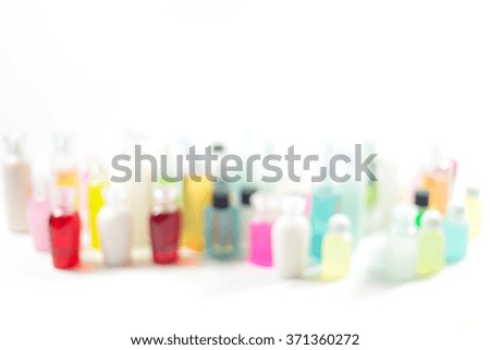 Blurred colorful Bottle Shampoo and Shower Cream white background