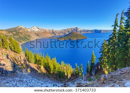 Crater Lake National Park in autumn, Oregon, USA Royalty-Free Stock Photo #371403733