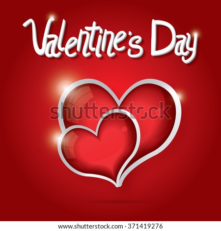 Red Hearts Valentine day background. Vector illustration. Love concept with glossy hearts and white text. Valentine day card.