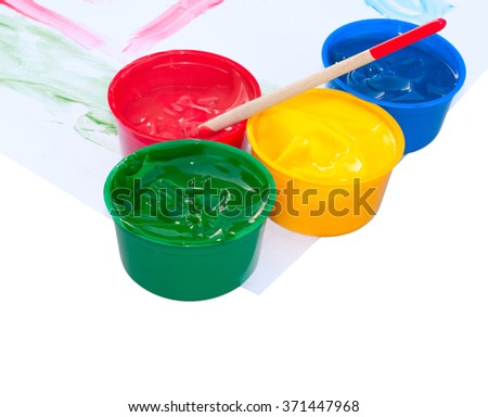 Paints and kid picture isolated on white background