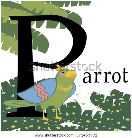 Colored Vector picture with a parrot, for design alphabet