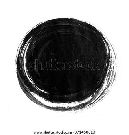 Black ink round background painted by brush. Illustration