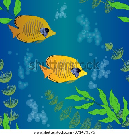 Tropical butterfly fish. Sea depths - seamless vector wallpaper.