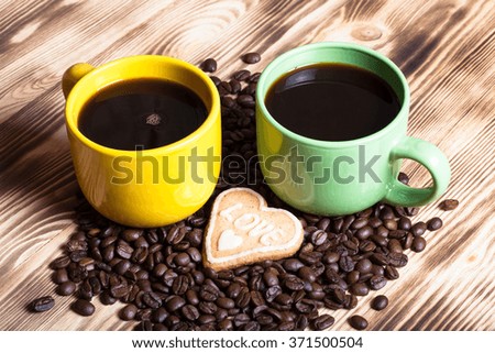 Coffee on wooden table for background. Selective focus.