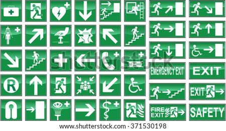 Collection of green health and safety signs isolated Royalty-Free Stock Photo #371530198