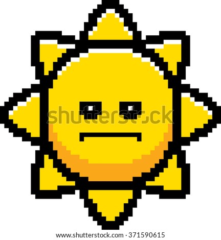 An illustration of the sun looking serious in an 8-bit cartoon style.