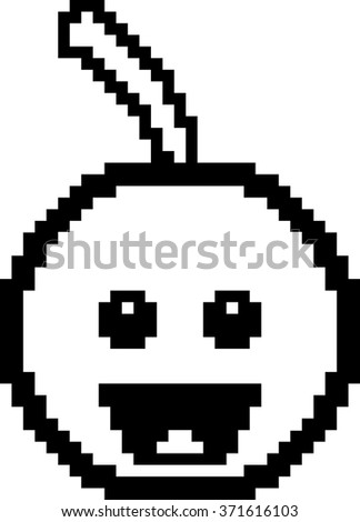 An illustration of a cherry smiling in an 8-bit cartoon style.