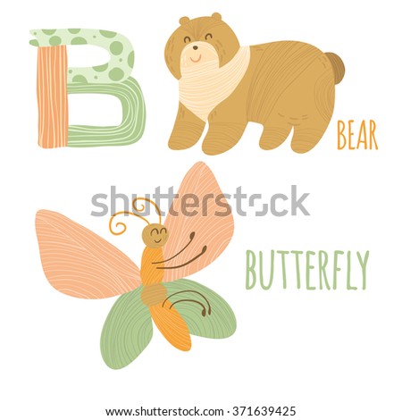 Funny animal card with letter B for children