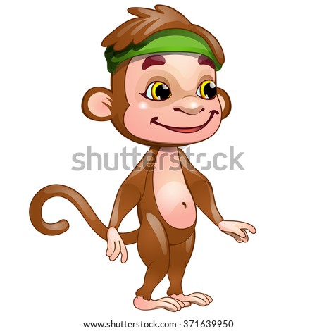 Happy monkey in a green bandage. Vector.