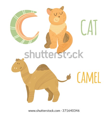 Funny animal card with letter C for children