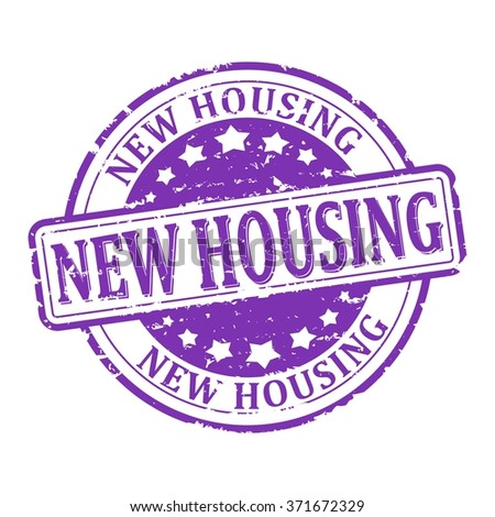 Scratched round red stamp with the word - new housing - vector