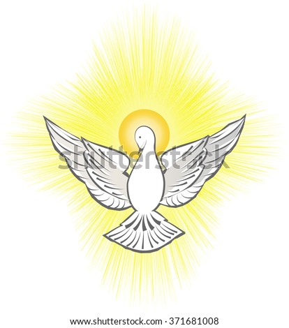 Holy Spirit symbol dove with halo and  rays of light and fire, symbols of the gifts of the Holy Spirit. Abstract vector illustration