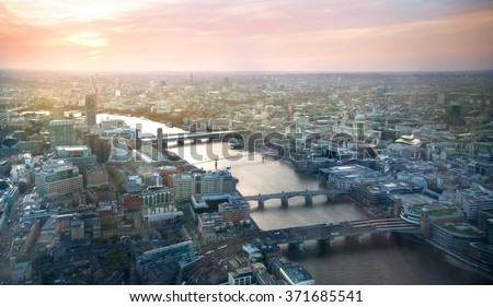 London at sunset, River Thames and bridges