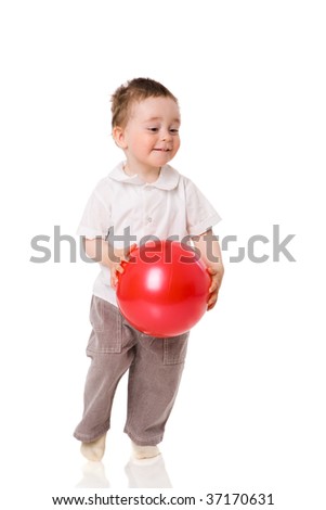 Little Boy playing with ball isolated on white