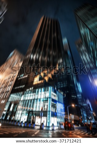 Illumination and night lights of New York City. Intentional motion blur