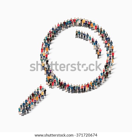 A large group of people in the form of a magnifying glass. Vector illustration