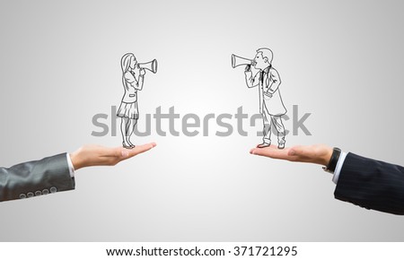 Caricatures of businessman and businesswoman