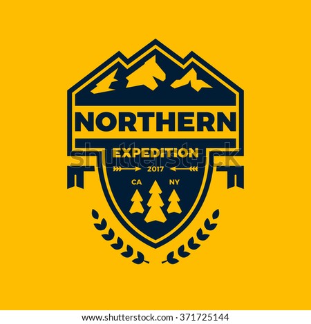 Mountain expedition banner logo badge with graphic accents