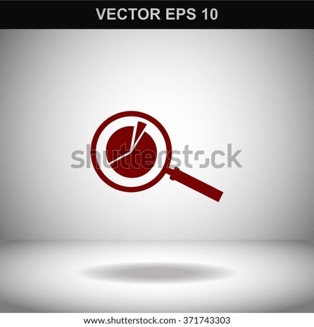 Business Concept with Pie Chart and Magnifying Glass. Vector icon.