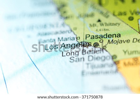 Closeup of Los Angeles, California on a political map of USA.