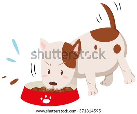 Little dog eating from the bowl illustration